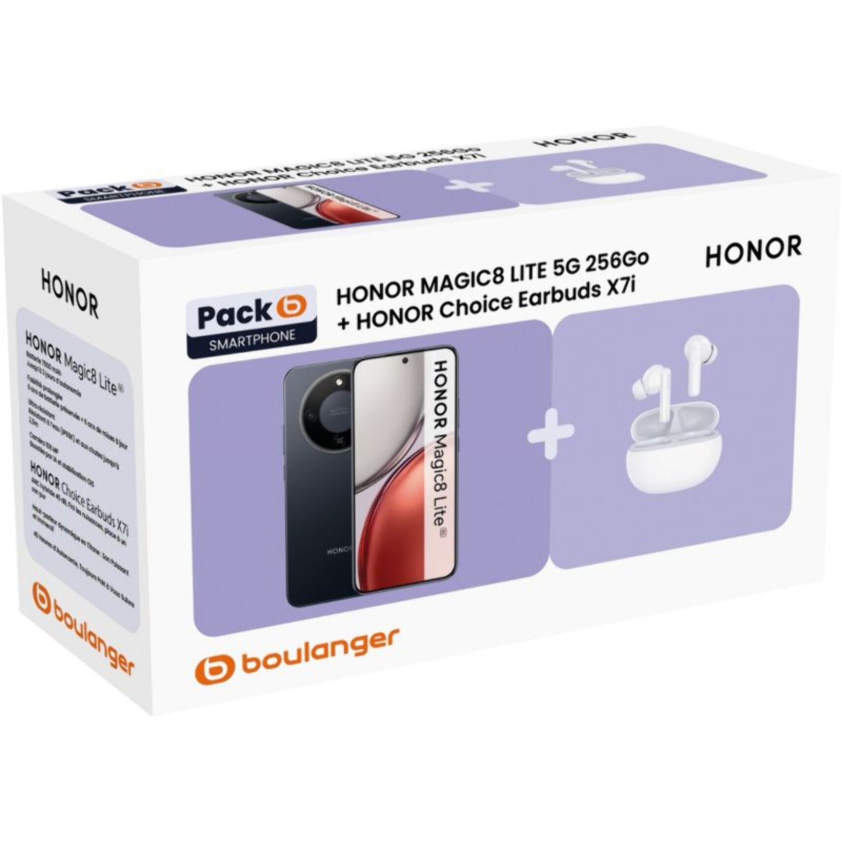 Smartphone HONOR Pack Magic 8 Lite 5G 256Go + Honor Choice Earbuds X7i Blanc