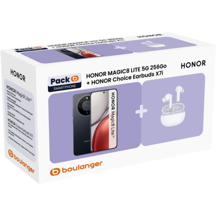 Smartphone HONOR Pack Magic 8 Lite 5G 256Go + Honor Choice Earbuds X7i Blanc