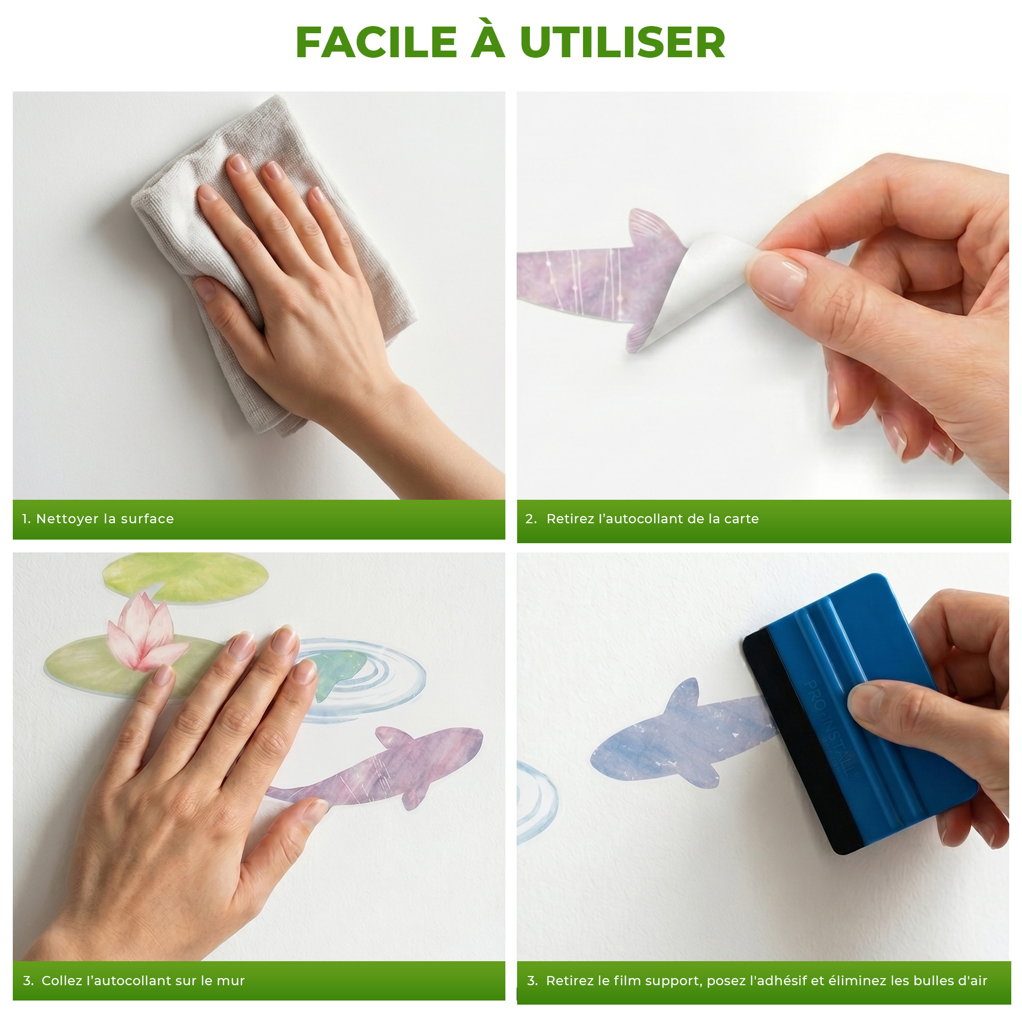 Stickers Muraux décoration adhésifs fleurs, nénuphares et poissons