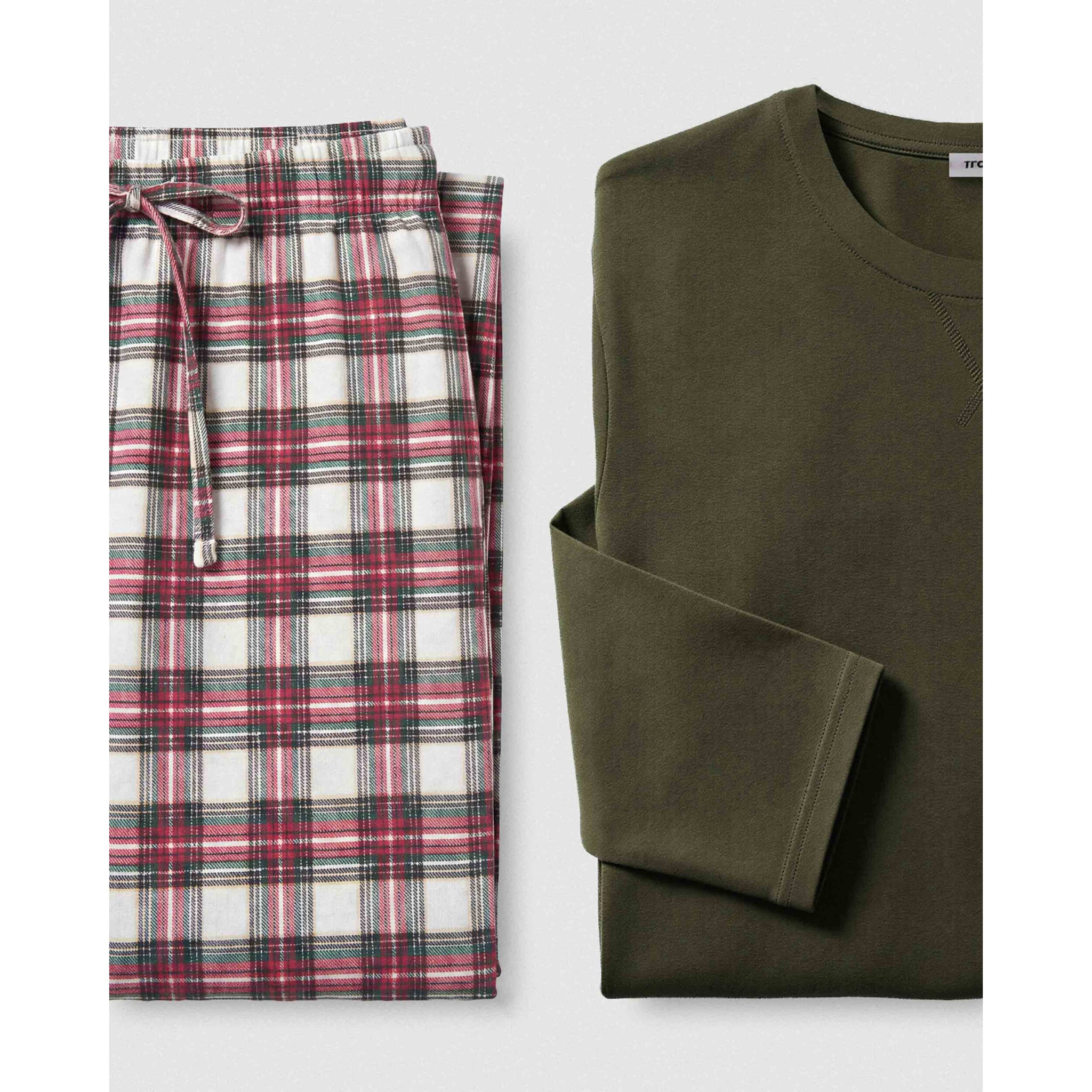 Pijama largo algodón cuadros vara verde cacería