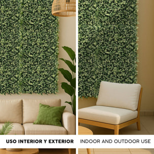 Well home jardín vertical artificial, panel de seto 100x100cm, para decoración interior y exterior - hojas verdes y blancas para decoración natural