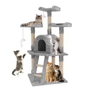 Tiragraffi Albero Palo Gioco Per Gatti Con Corda In Sisal Naturale Tira Graffi Giocattolo Cuccia Per Gatto Adulto Cucciolo Domestico 116 Cm Grigio