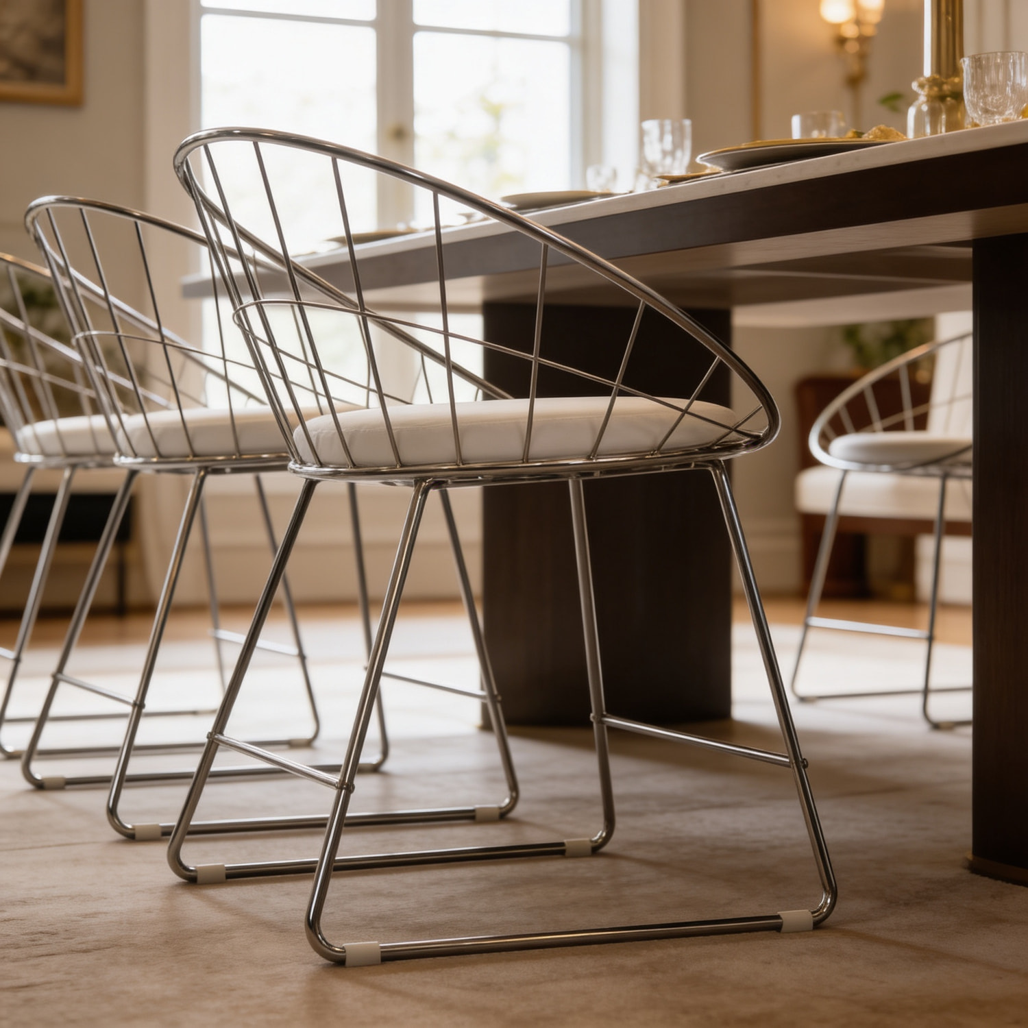 Lot de 2 chaises en métal chromé et coussin blanc ALEX