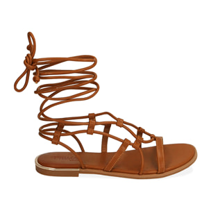 Sandali lace-up cognac multilistino