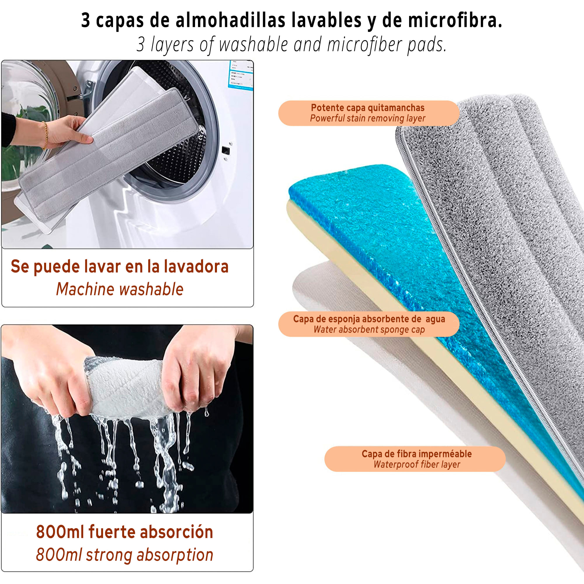 Set de mopa plana de microfibra y cubeta escurridora joybos