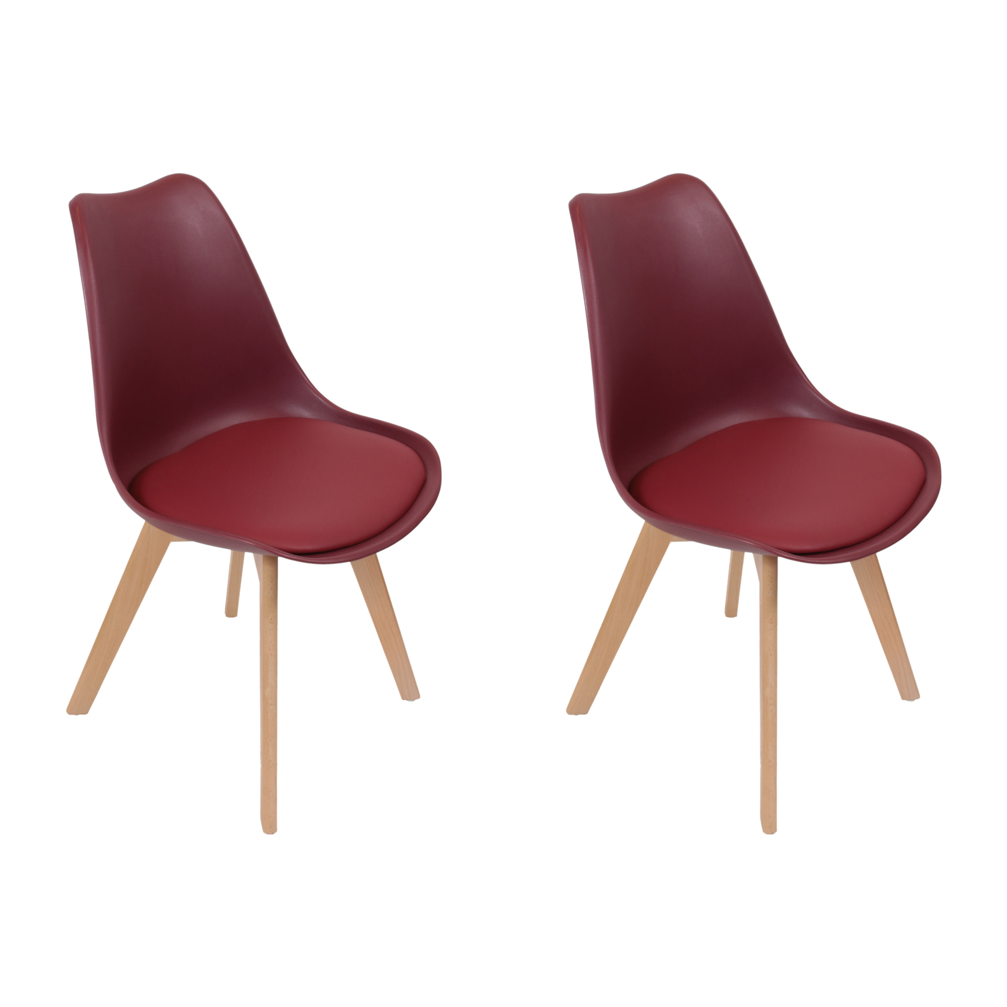 Chaise Scandinave Coque Rembourree Bordeaux - Lot De 2