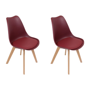 Chaise Scandinave Coque Rembourree Bordeaux - Lot De 2