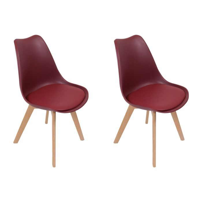 Chaise Scandinave Coque Rembourree Bordeaux - Lot De 2