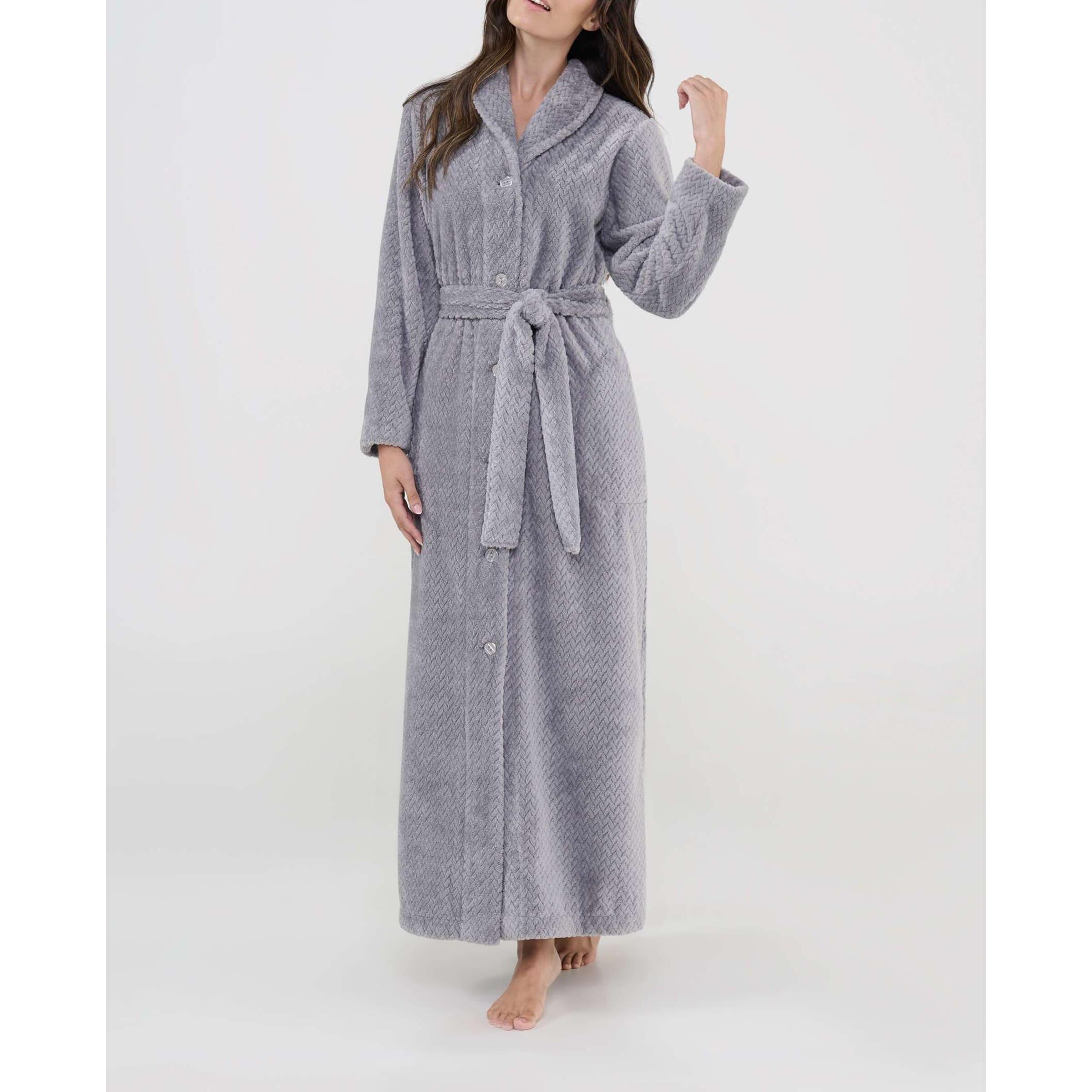 Bata mujer Jacquard, largura máxima, de estilo clásico, botones, prácticos bolsillos laterales, cinturón y manga larga