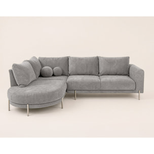 Gabin - Canapé d'angle gauche 5 places en velours texturé - Gris clair