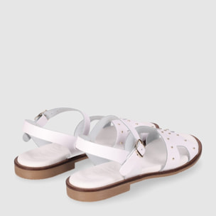 Sandalias de Piel - Blanco - Tacón: Bajo