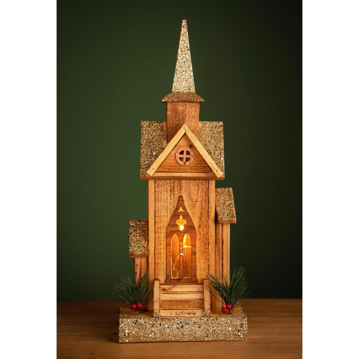 Chiesetta con tetto Dorato 5/Led - Pezzi 1 - Colore Marrone - 19x49Hx12cm - Bianchi Dino