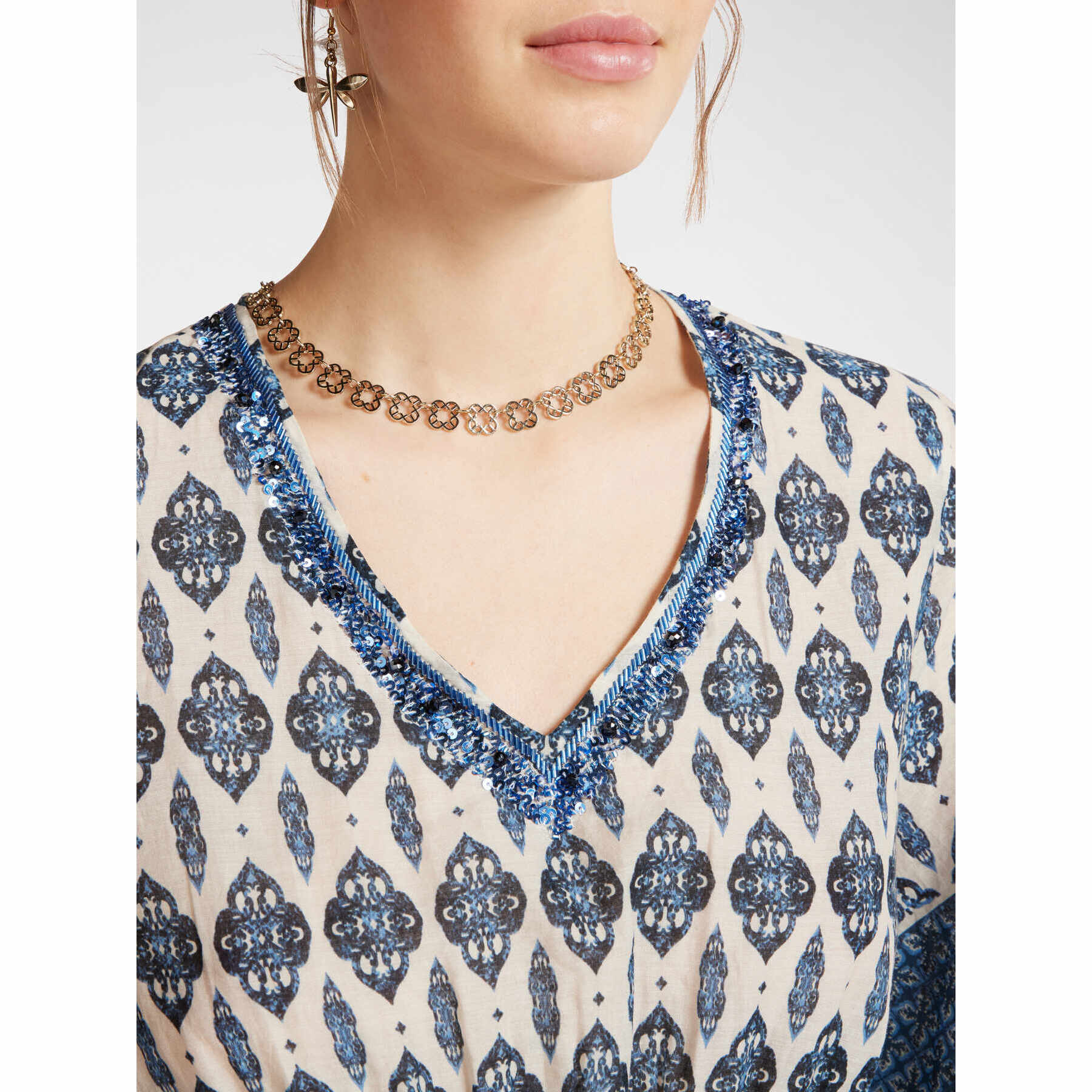 Elena Mirò - Caftán con estampado étnico - Azul