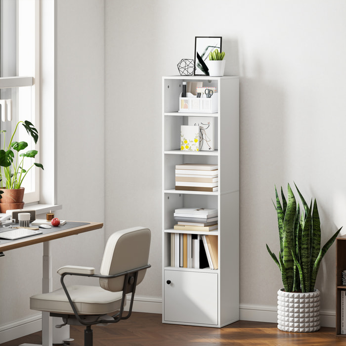 Librería de 6 Niveles, Estantería para Libros con Estantes Ajustables y Puerta, Estantería Moderna, 40x30x156 cm, para Salón, Dormitorio, Estudio, Oficina, Blanco