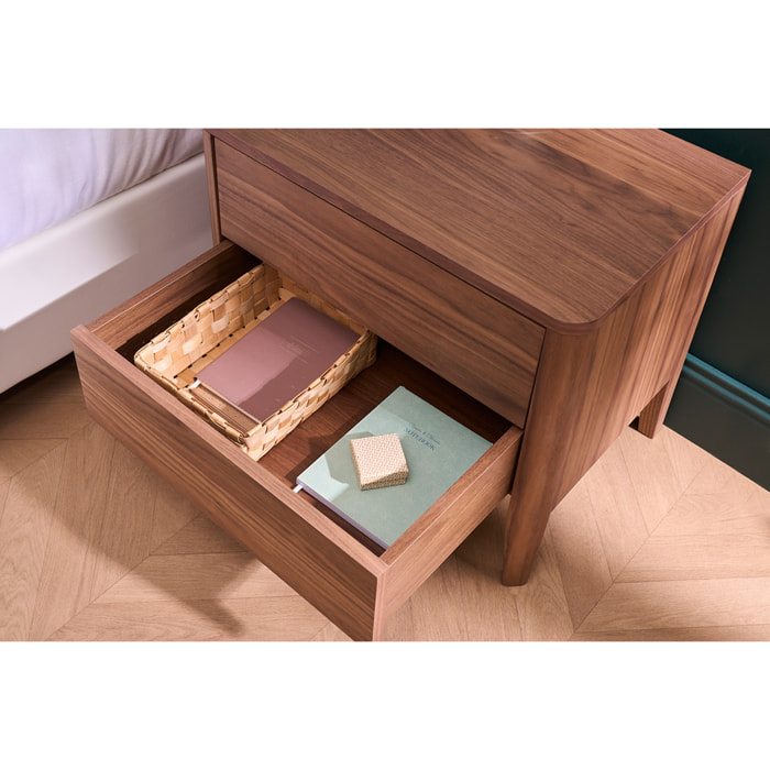 Table de chevet avec rangements 2 tiroirs bois foncé noyer L60 cm BENJA