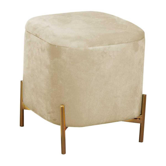 Pouf contenitore Vacchetti in velluto crema con gambe cm38x38h45