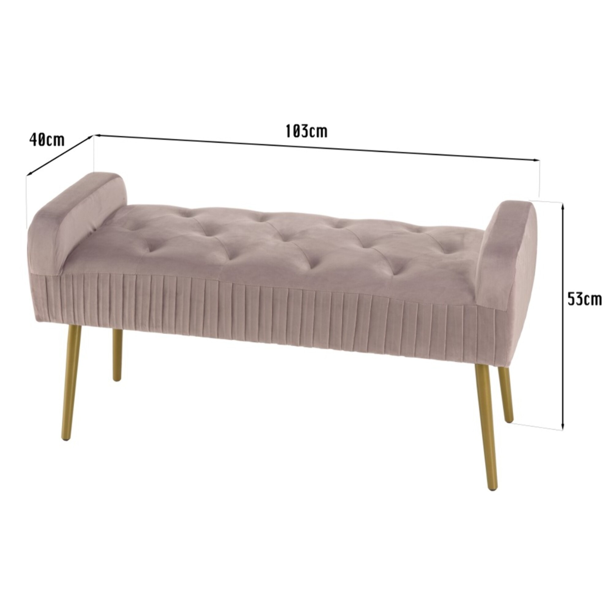 AGATHE - Banc de lit velours rose poudré pieds métal doré