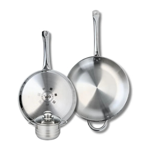 Ensemble de 2 Poêles de cuisson 28 et 32 cm et 1 faitout 12 cm Elo Profi Brillant