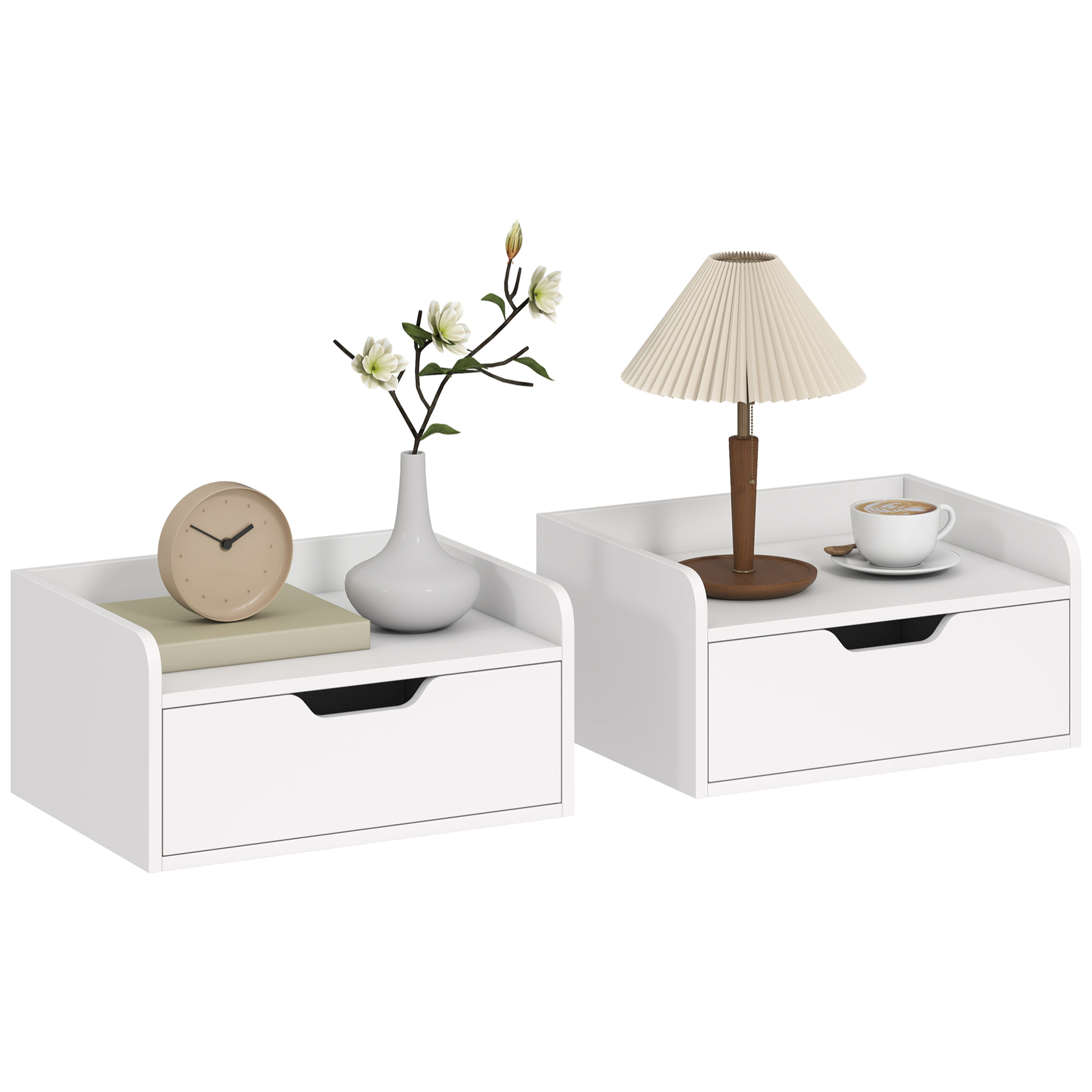 Lot de 2 chevets tables de nuit murales - tiroir coulissant, plateau - blanc