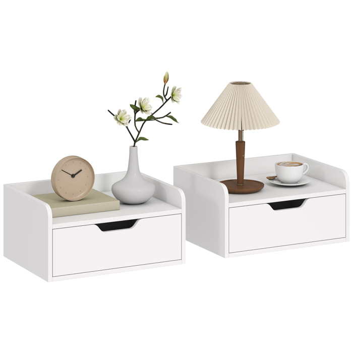 Lot de 2 chevets tables de nuit murales - tiroir coulissant, plateau - blanc
