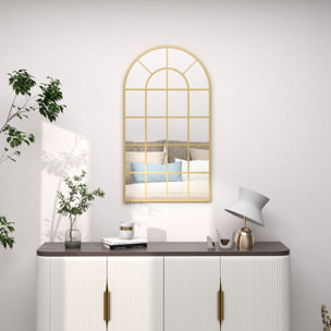 Miroir mural aspect verrière style classique chic - 65L x 110H cm - métal doré verre 3 mm