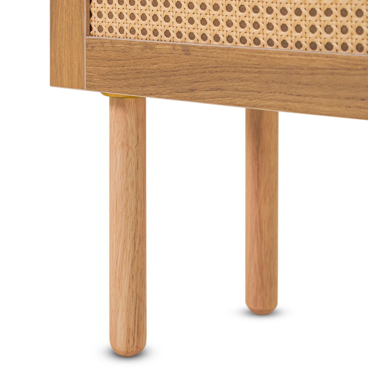 Ikki - Comodino in legno con inserti in rattan, 1 cassetto