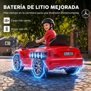 AIYAPLAY Coche Eléctrico para Niños Mercedes-Benz SL500 Coche de Batería Litio 12V con Mando a Distancia 2,4 G 2 Motores Suspensión Arranque Suave Luces Música Claxon Bluetooth 3-5 Años 3-5 km/h Rojo