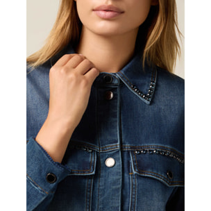 Oltre - Camicia giacca in denim con cristalli - Blu