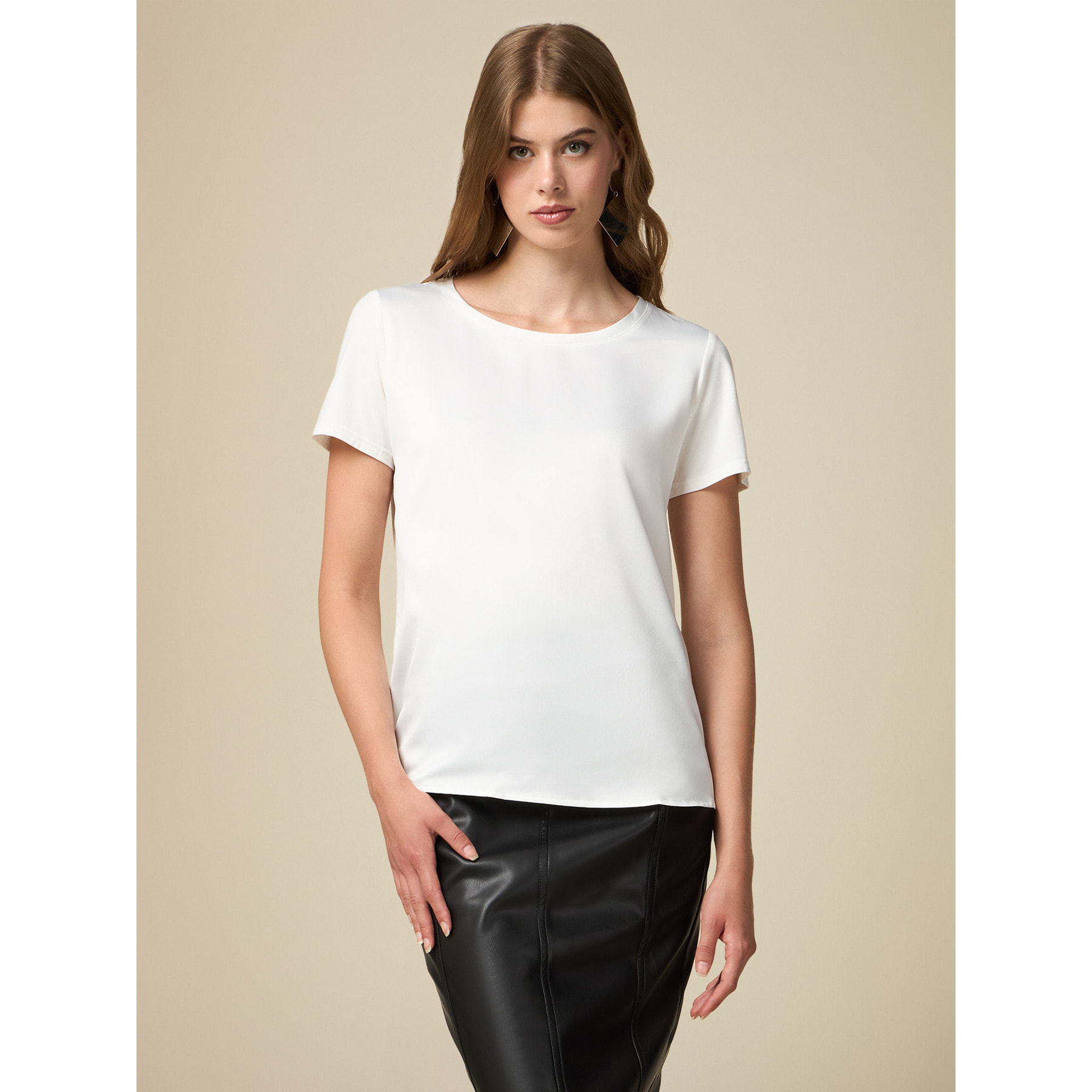 Oltre - Dual-material T-shirt - Blanco