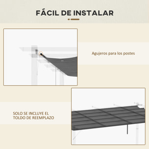 Cubierta para Pérgola 3,5x2,5 m Techo de Repuesto Retráctil para Sombrilla Toldo de Tela para Cenador Jardín con 10 Orificios de Drenaje Gris Oscuro