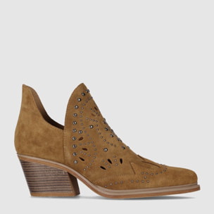 Botines de Serraje - Cuero - Tacón: 6 cm