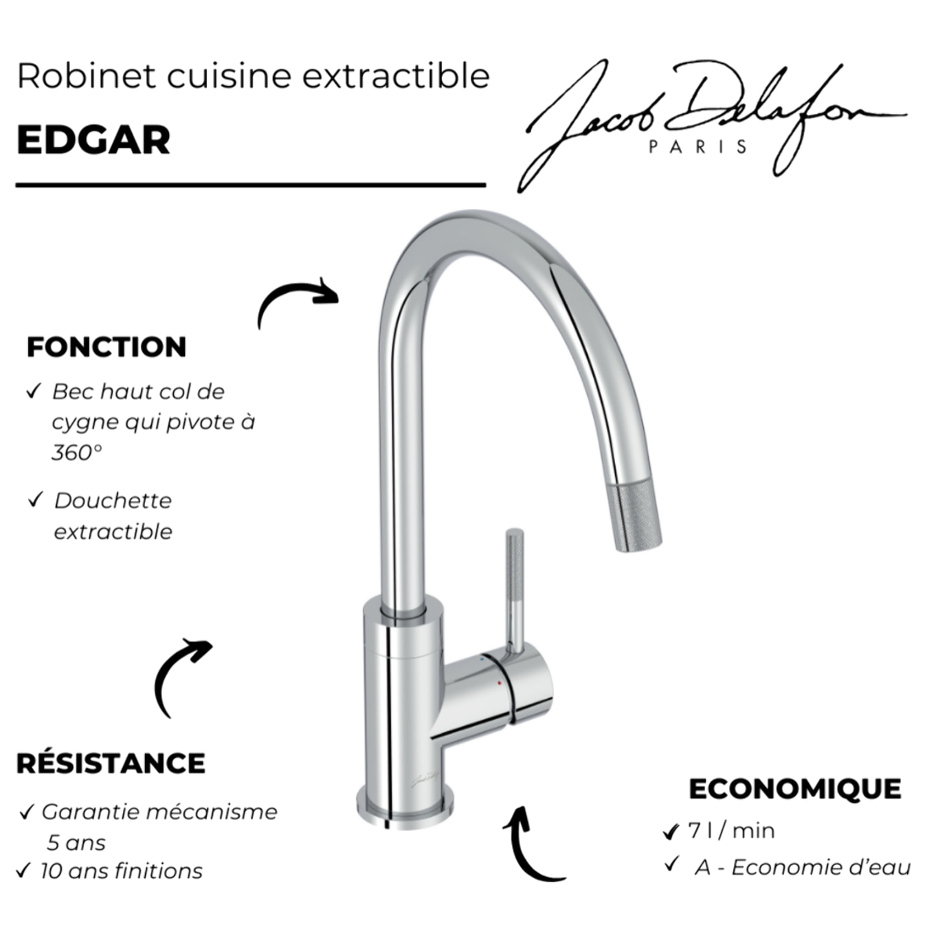 Robinet cuisine douchette extractible Edgar chrome