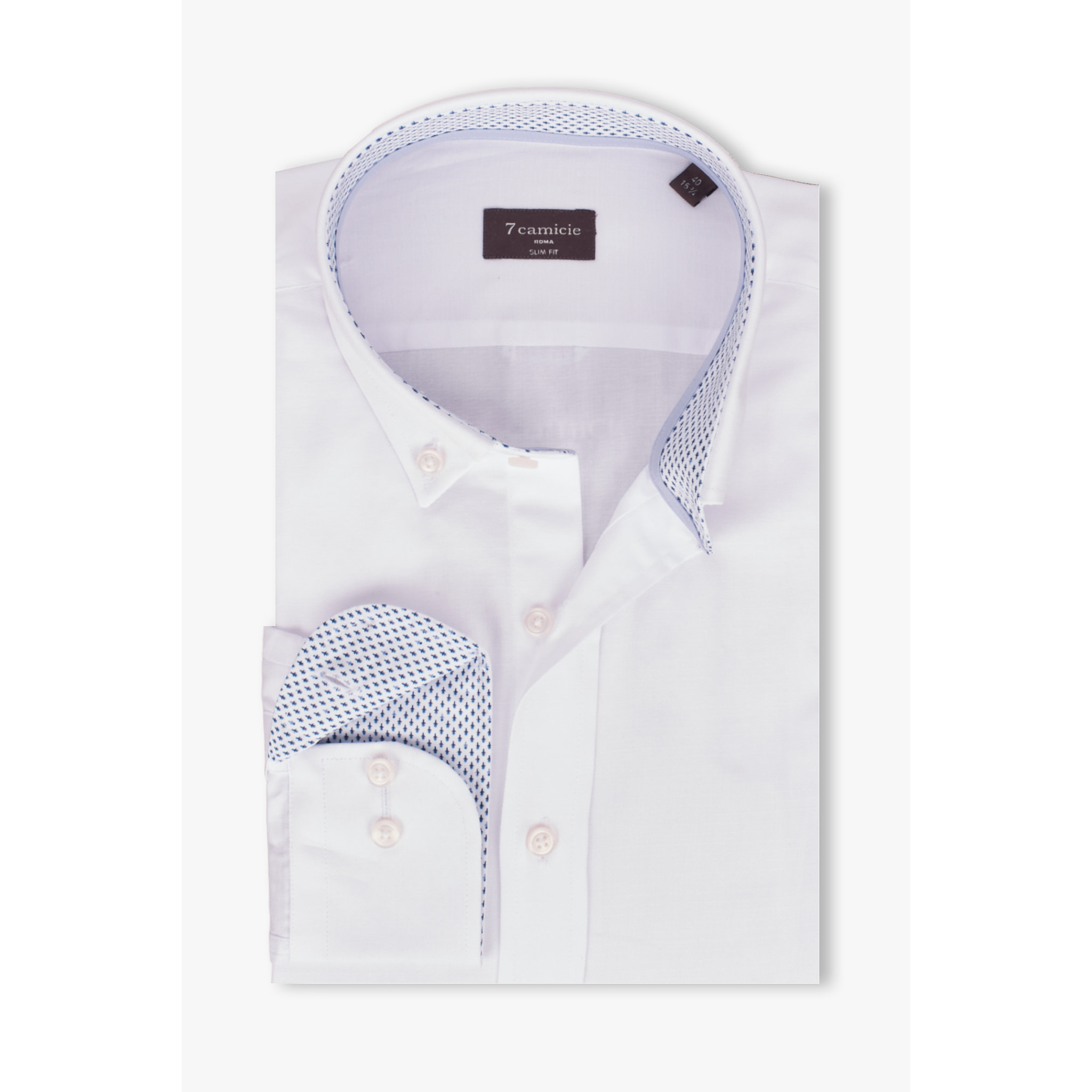 camicia uomo 1 bottone button down slim Armaturato Fantasia Bianco e Bianco