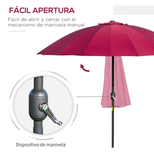 Sombrilla Terraza Exterior Ø250 cm Sombrilla de Jardín con Ángulo Inclinable y Manivela Impermeable Parasol para Patio Terraza Rojo Burdeos