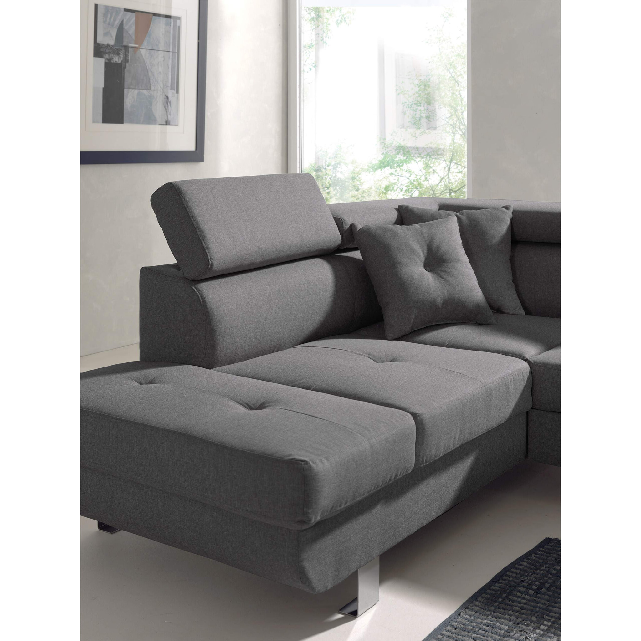 Lisbona - Canapé d'angle gauche convertible - 5 places - avec têtières - Gris foncé