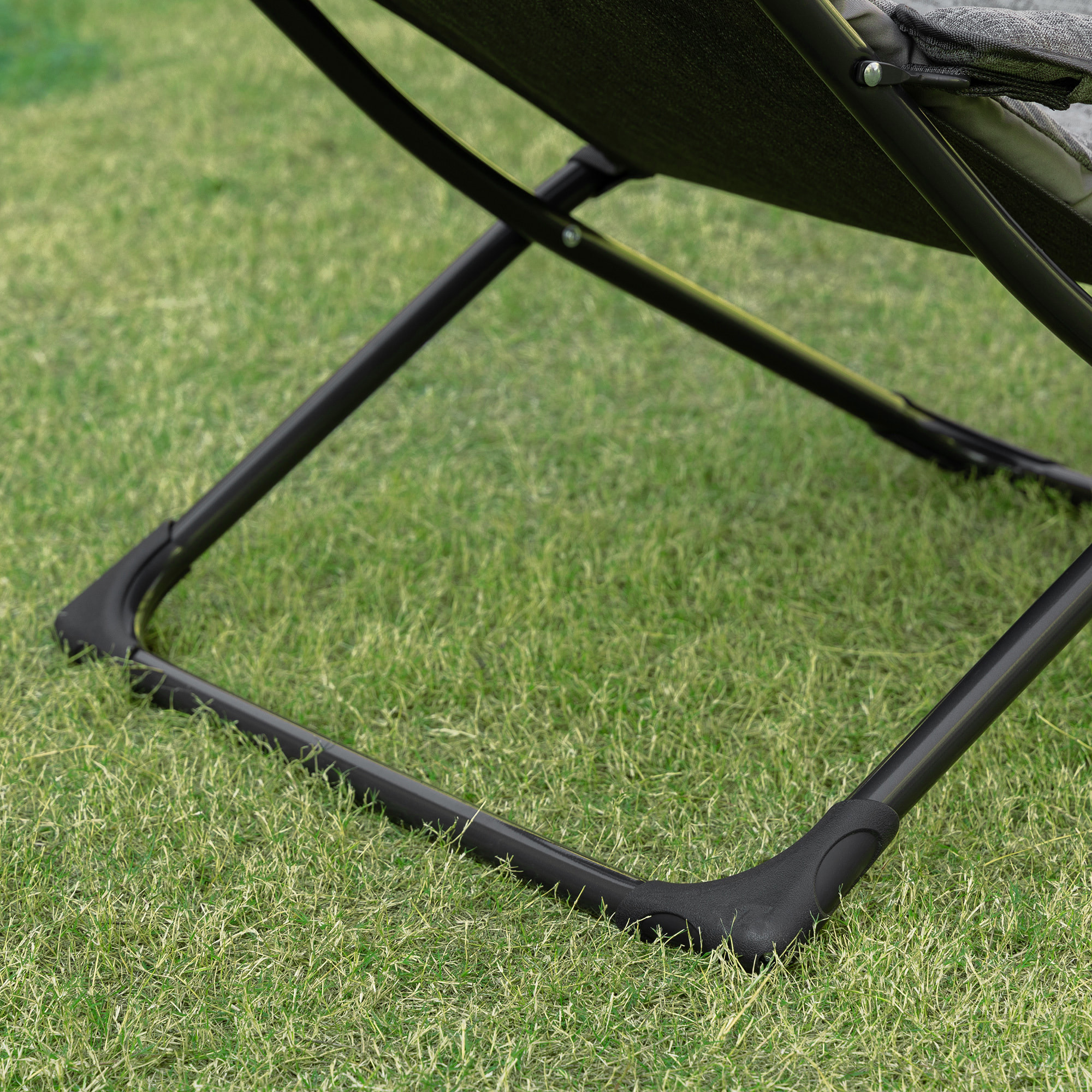 Chaise de jardin camping pliable - épais coussin amovible inclus - accoudoirs rembourrés - acier noir tissu gris