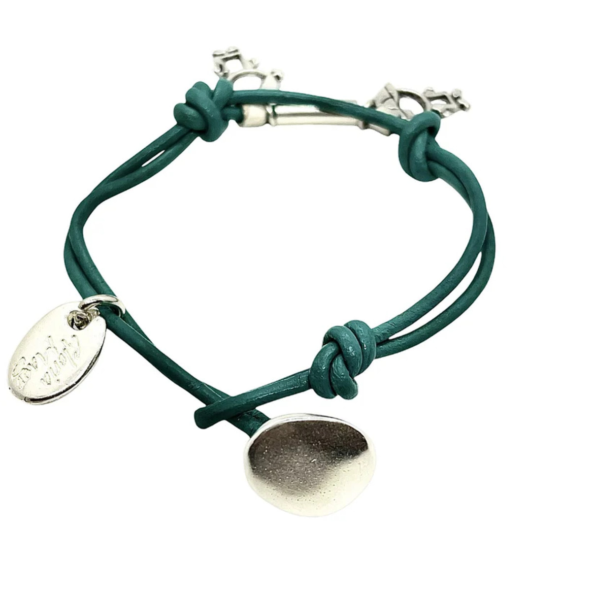 Pulsera cuero charm niño y niña plata chapado cuero turquesa