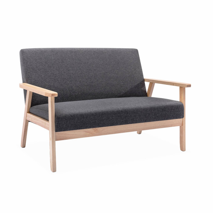 Banquette canapé en bois et tissu gris foncé. Isak. L 114 x P 69.5 x H 73cm