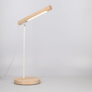 Forlight Arlo Lámpara de Escritorio LED de Madera Natural. Flexo de Escritorio de Acero Blanco y Madera con Luz Neutra 4000K