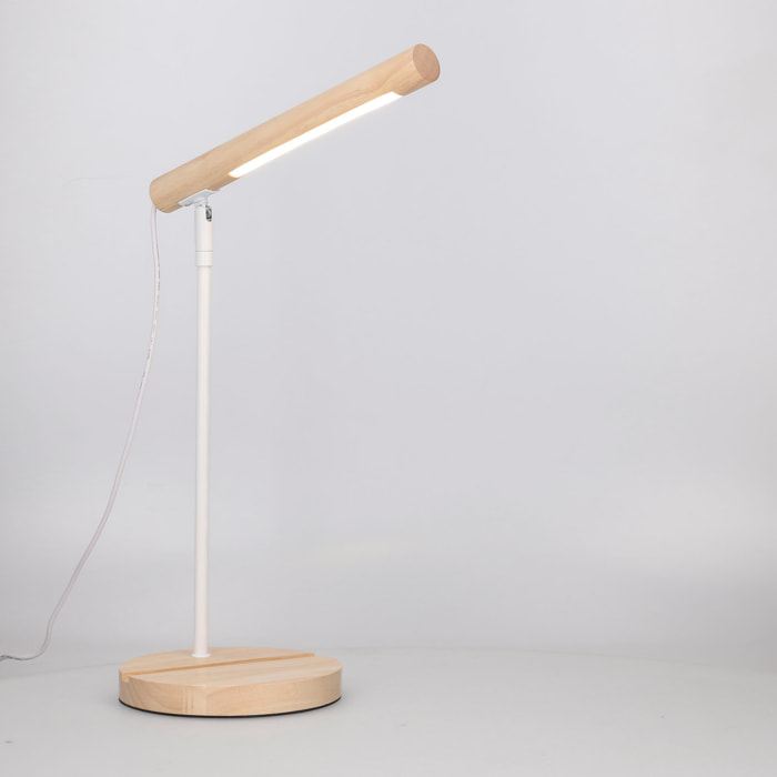 Forlight Arlo Lámpara de Escritorio LED de Madera Natural. Flexo de Escritorio de Acero Blanco y Madera con Luz Neutra 4000K