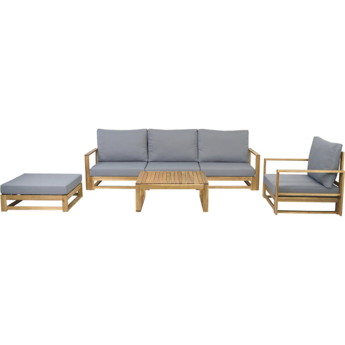Salon de jardin en bois d'acacia avec coussins "Bellingham" - 5 places - Gris