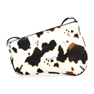 Bolso bandolera con estampado de vaca y cremallera