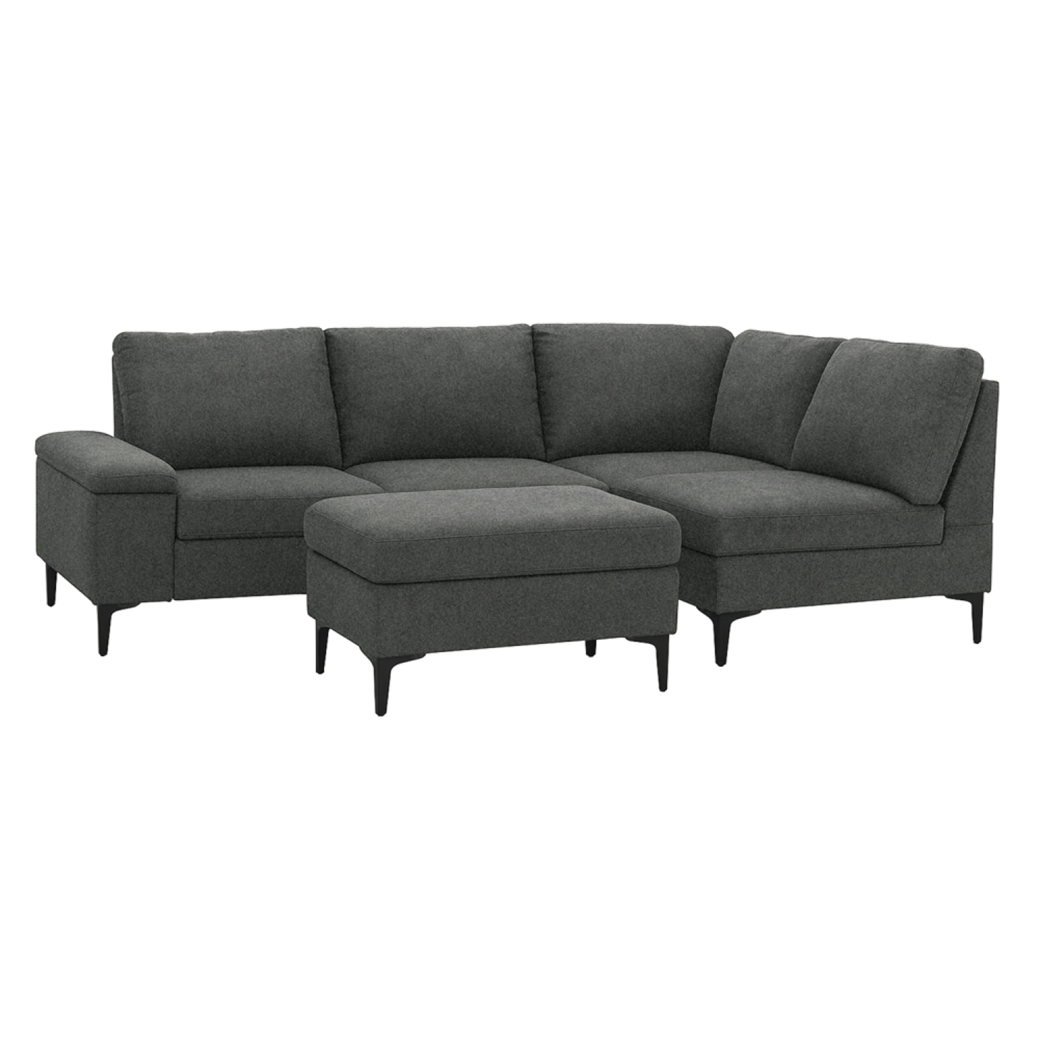 BRADLEY Canapé d'angle 4/5 places en tissu chenille gris anthracite avec pouf