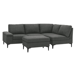 BRADLEY Canapé d'angle 4/5 places en tissu chenille gris anthracite avec pouf