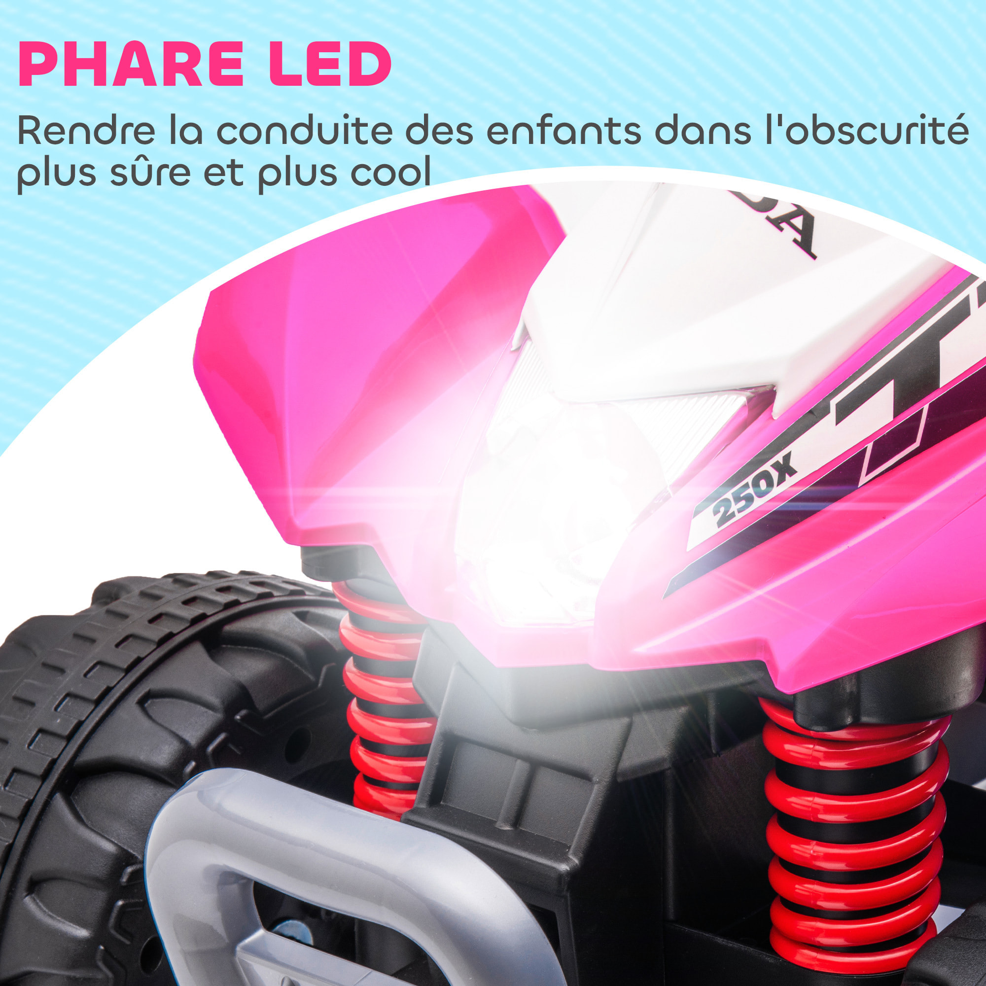 Quad électrique enfant 6V 30W HONDA TRX 250X V max. 2,8 Km/h phare LED klaxon rose