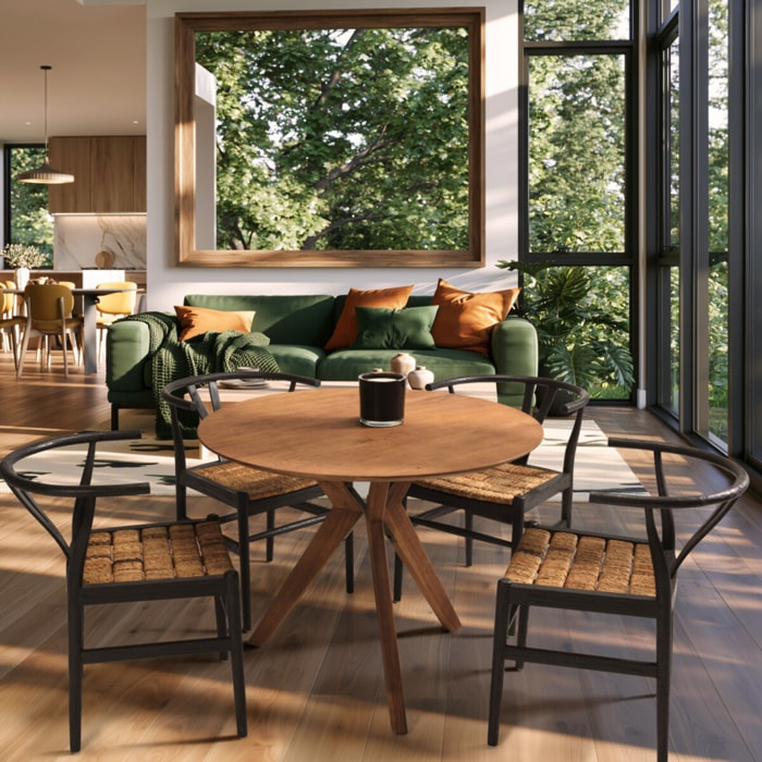 SIXTINE - Table à manger ronde en bois de teck recyclé D100cm