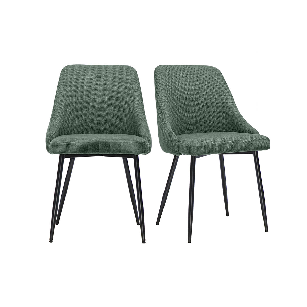 Chaises en tissu chenille vert kaki et métal noir (lot de 2) HASTA