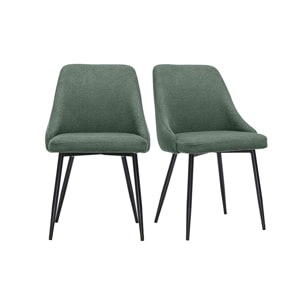 Chaises en tissu chenille vert kaki et métal noir (lot de 2) HASTA