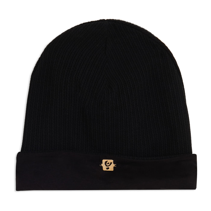 Berretto beanie Junior in maglia con placchetta dorata