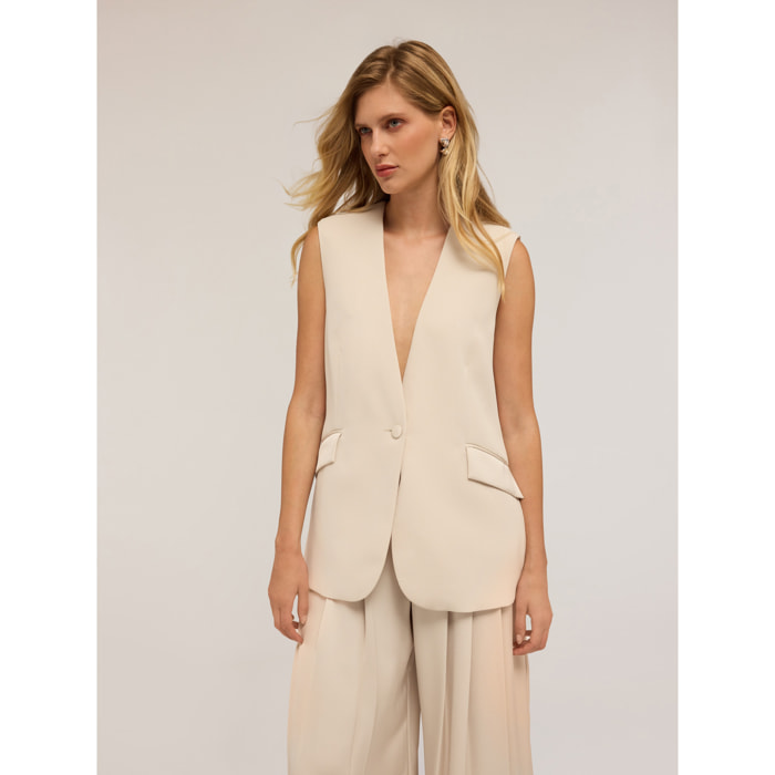 Motivi - Gilet monopetto in enver satin - Beige